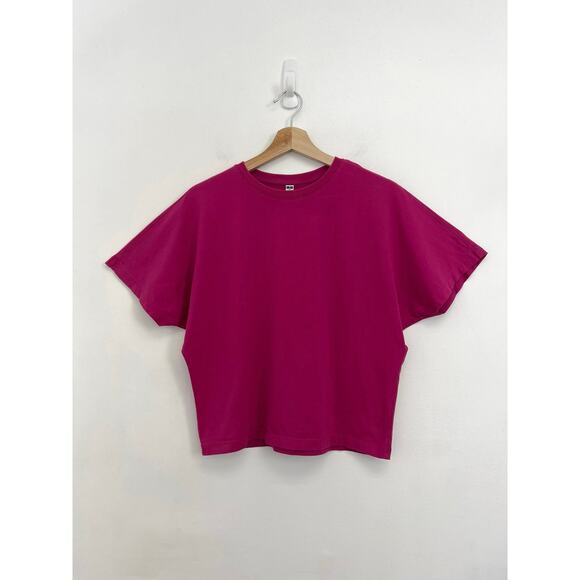 UNIQLO Dolman Sleeve 100% Cotton Crew Neck Oversized Loose T-Shirt Fuchsia XS - Picture 8 of 8